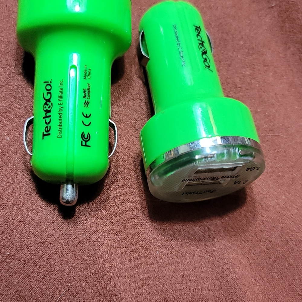 TWO GREEN CAR LIGHTER ADAPTORS FOR YOUR ELECTRONICS